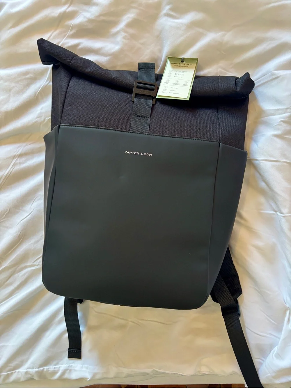 Kapten & Son Black Roll-Top Backpack with Matte Front